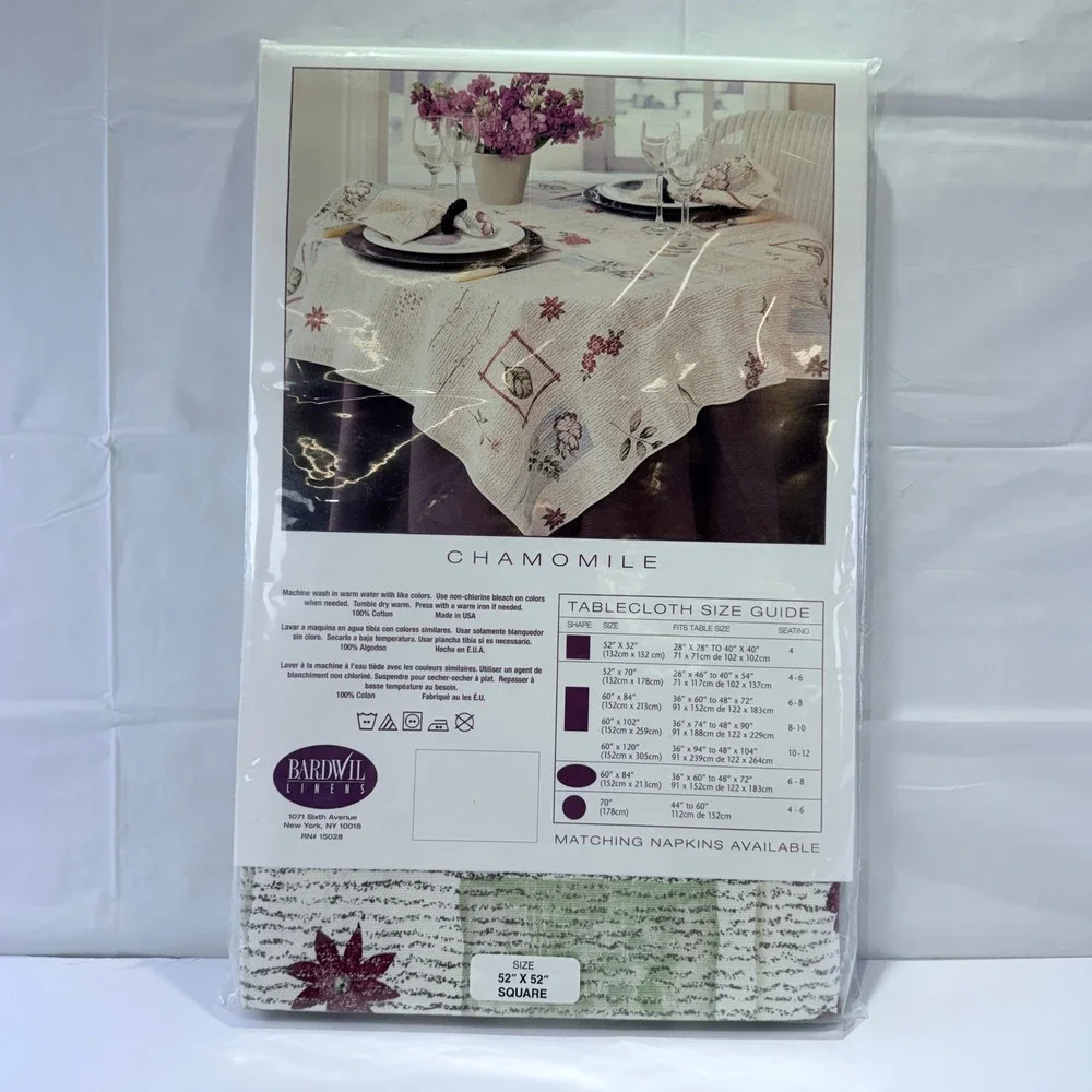 Bardwil Lifestyles Chamomile Natural Tablecloth 52x52 Square Cotton Floral 316B5
